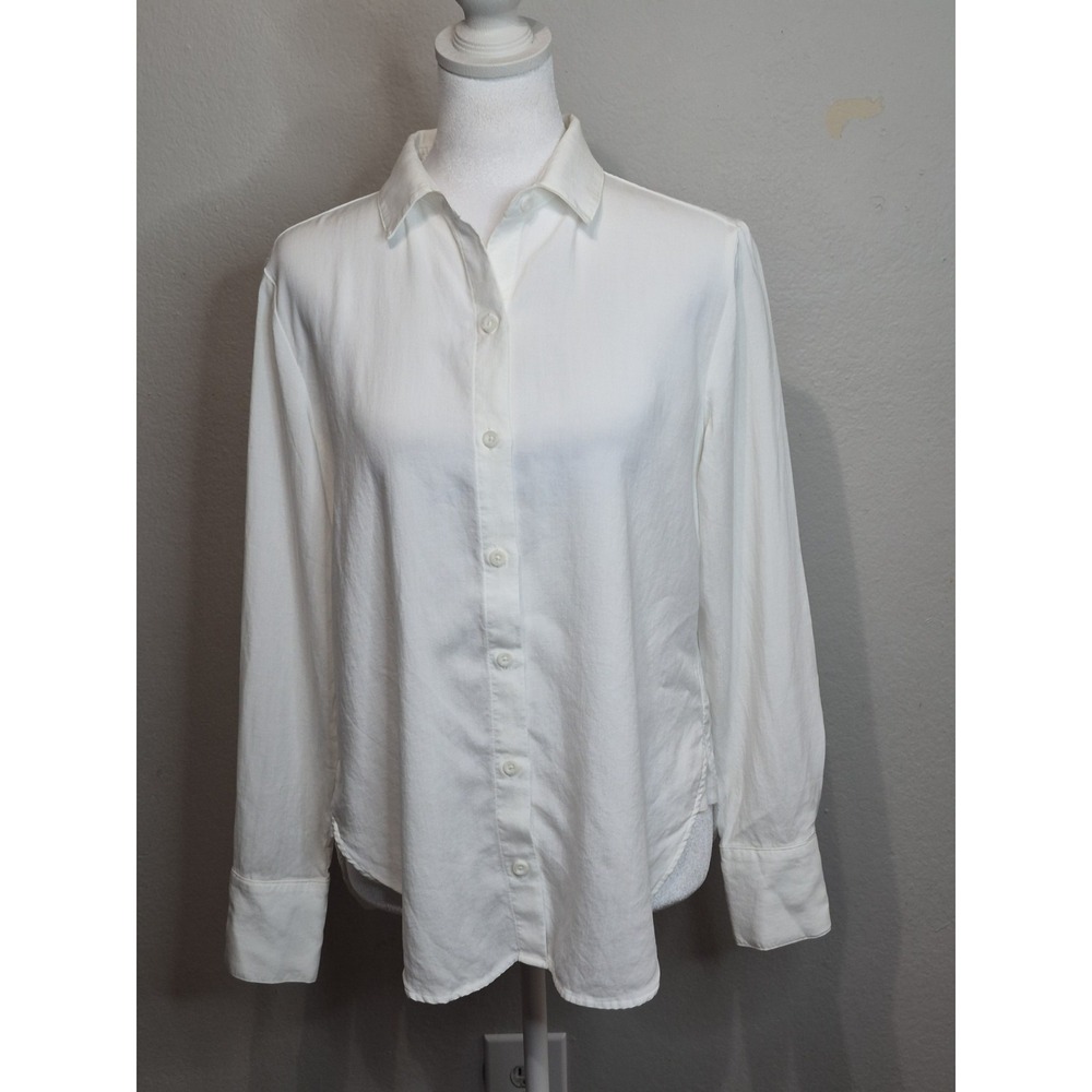Anthropologie Cloth & Stone White Tencel Button Front Blouse XS Capsule Wardrobe